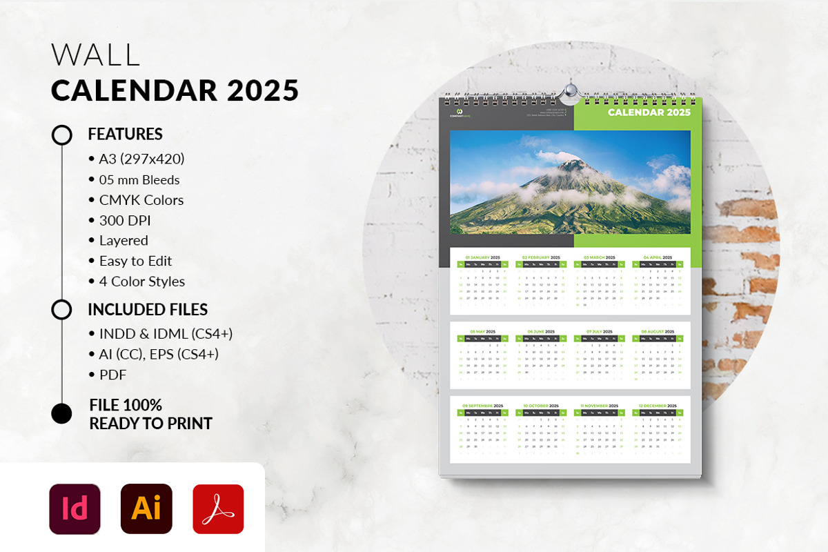 2025 A3 Wall Calendar Template, a Stationery Template by MstArtwork (Photo 3 of 6)