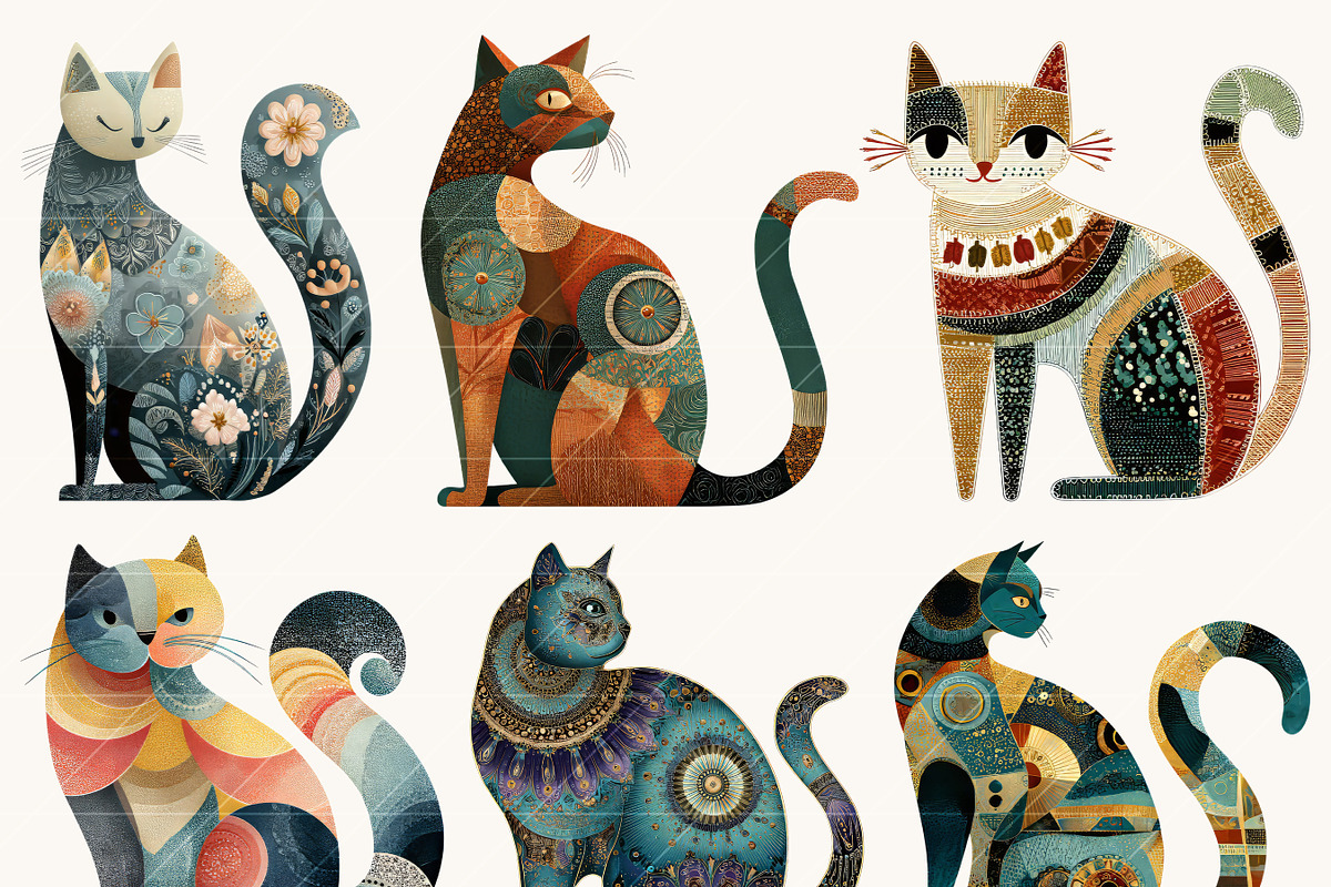 Whimsical Folk Art Cat Clipart, an Animal Illustration by Design Scotch (Photo 2 of 9)