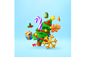 3d Christmas tree and festive decor, an Object Illustration by Abscent