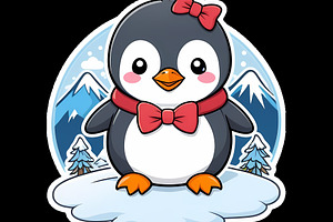 Cute Penguin with mountains clipart, an Animal Photo by Traffic Store