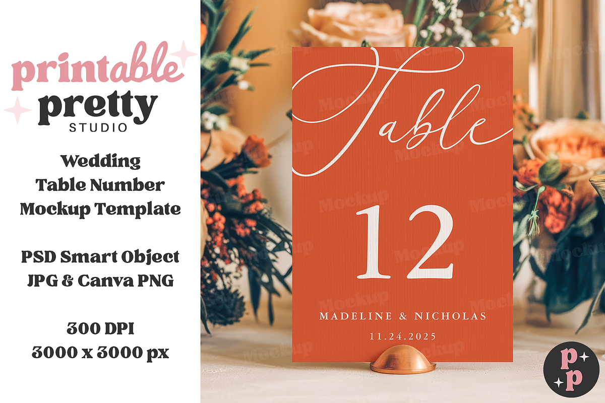 Rustic Floral Table Number Mockup, a Product Mockup by Printable Pretty Studio (Photo 3 of 10)