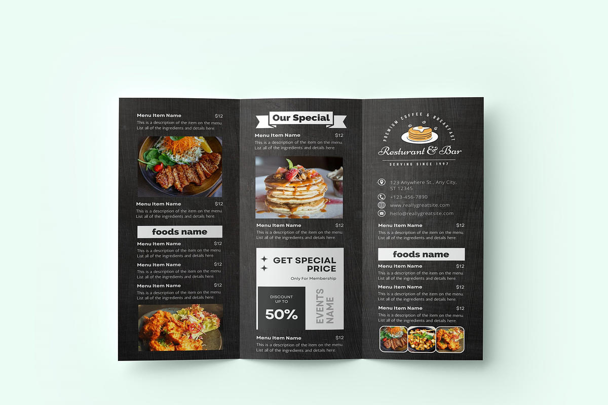 TriFold Food Menu Brochure Template, a Brochure Template by iloveTemplate (Photo 3 of 3)