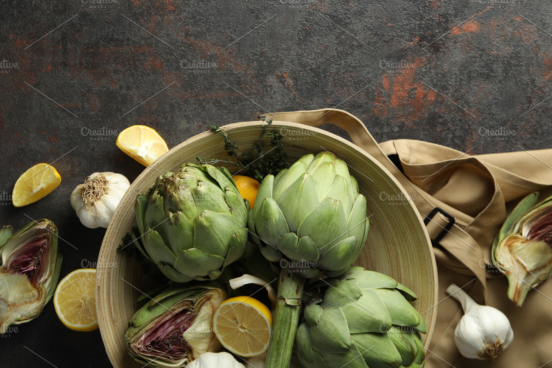 Concept of healthy food with artichoke, top view, a Food & Drink Photo by AtlasStudio