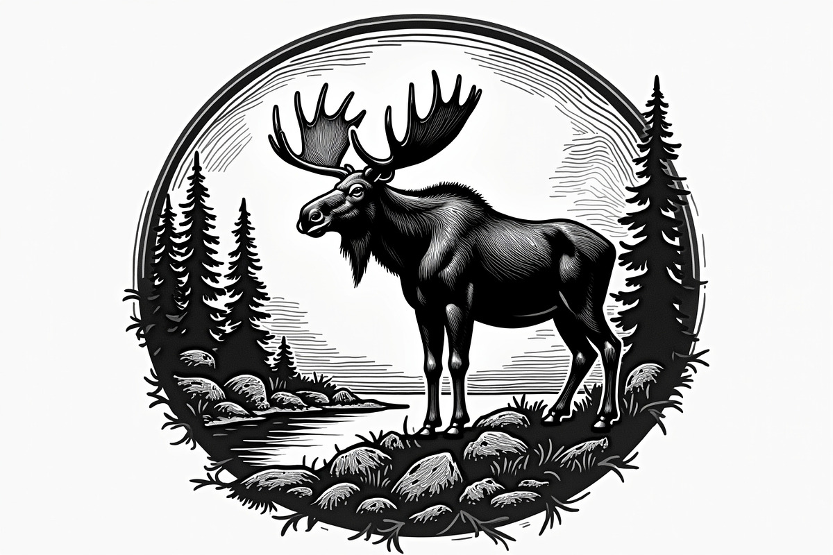 Moose with mountain in the forest, an Illustration by Amazin_art (Photo 2 of 13)