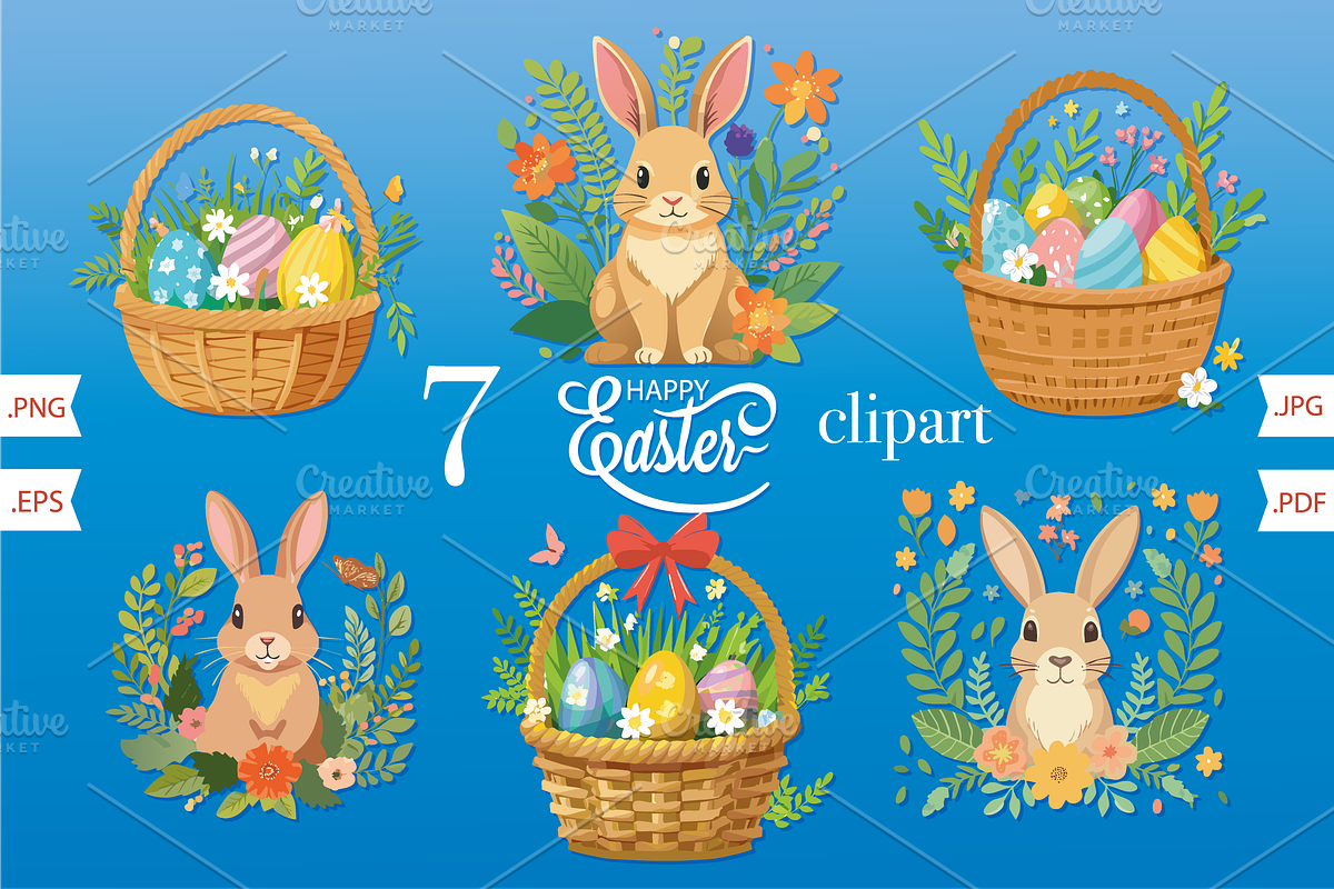 Easter Clipart set Cute Bunny, Egg, a Decorative Illustration by GraphicRedStudio (Photo 1 of 2)