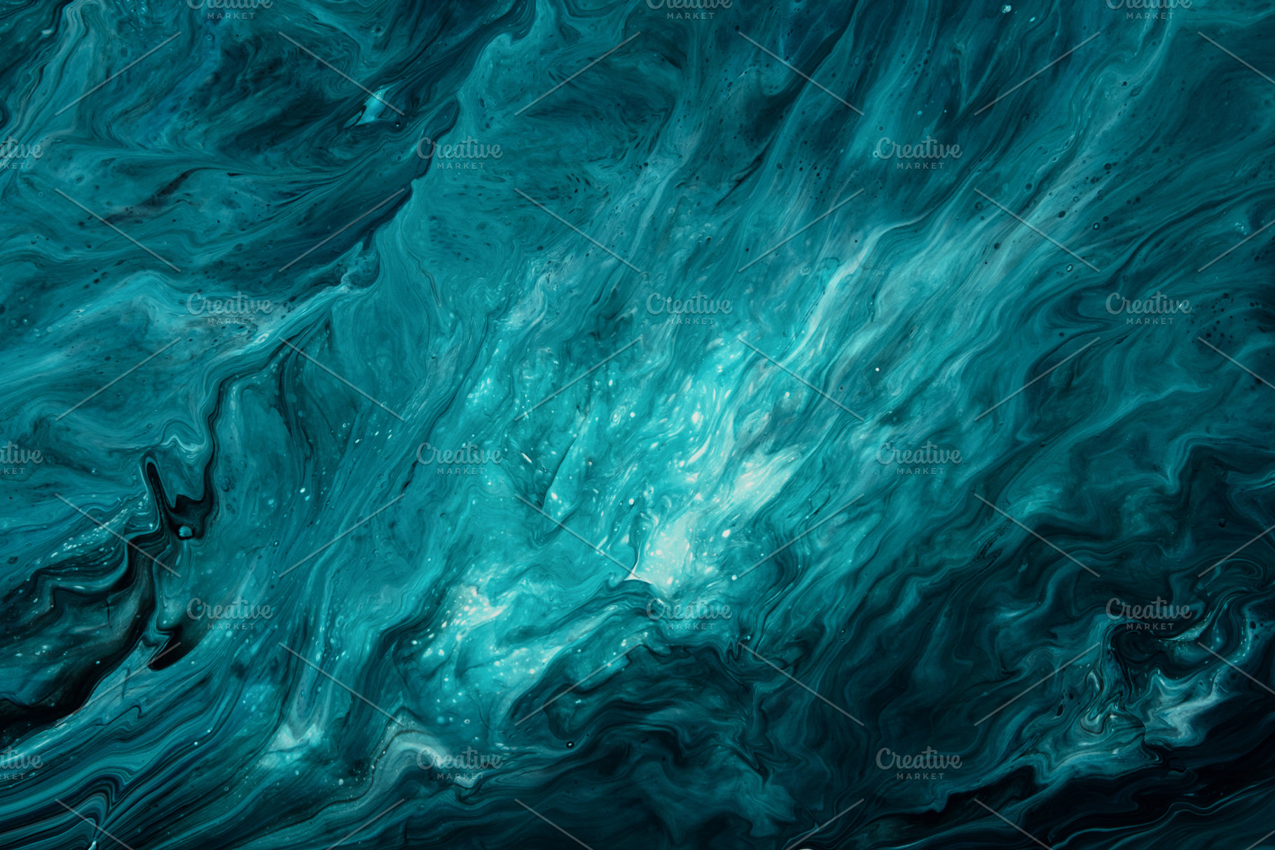 Fluid Art. Liquid dark turquoise abstract drips and wave. Marble effect backgro, an Abstract Photo by colnihko