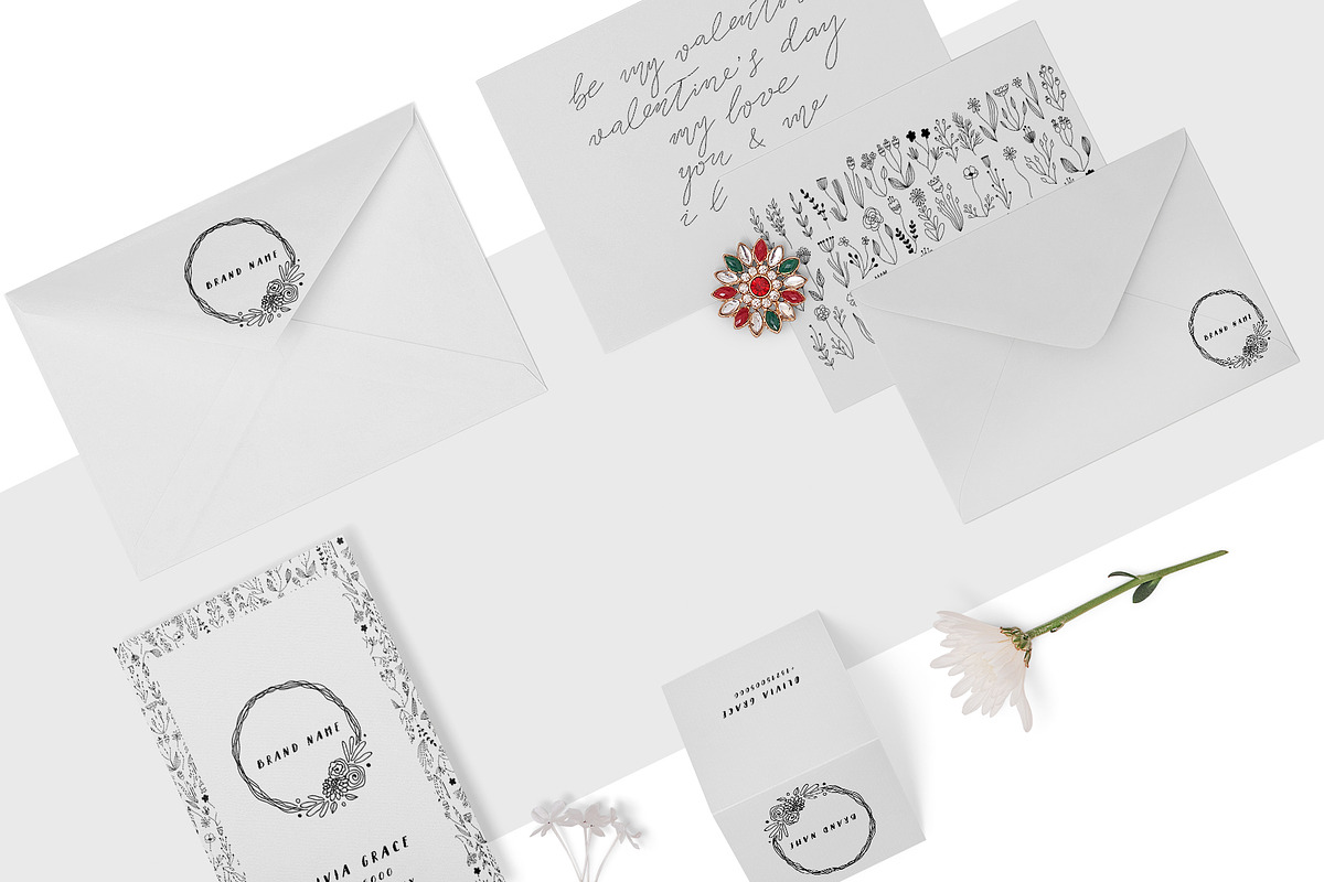 Vector Floral Valentine Outline Set, an Illustration by Chloe's Illustrations (Photo 10 of 10)