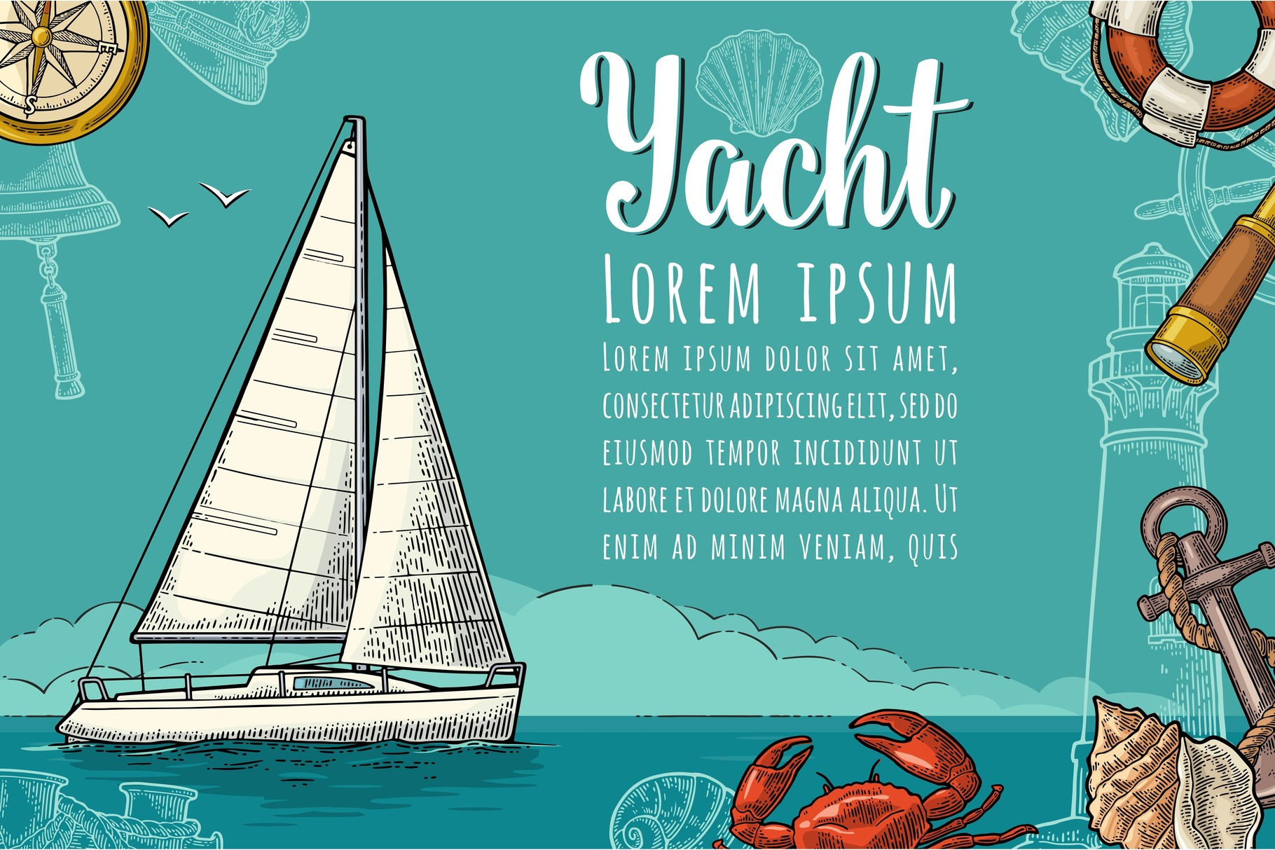 Poster And Engrave Yacht Club by Morevector | Creative Market