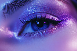 Macro photo of woman eye with beautiful violet eye makeup, a Beauty & Fashion Photo by AlyaAnd