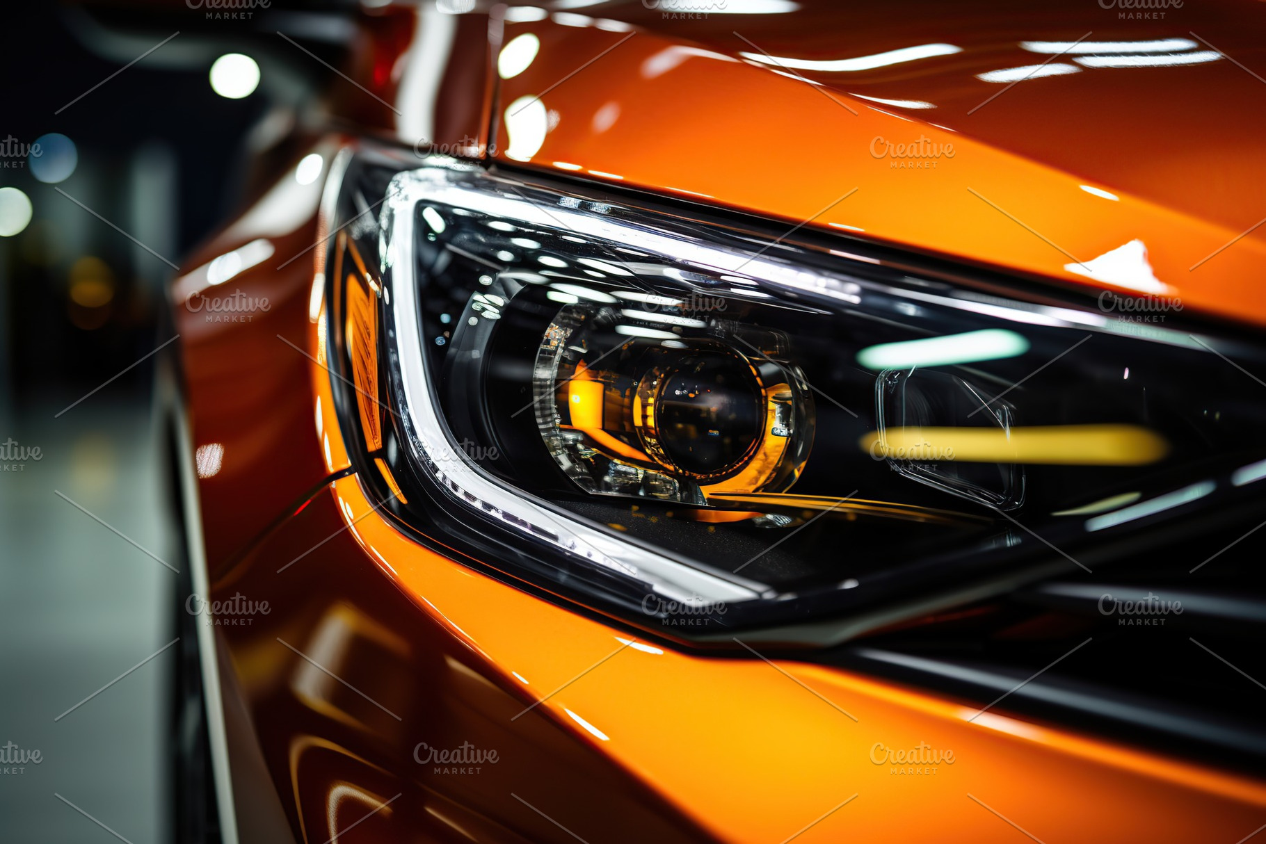 Headlights of a new modern car, closeup, a Transportation Photo by AlyaAnd