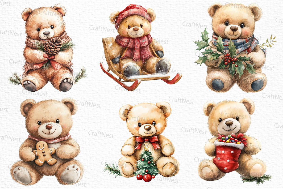 Christmas Teddy Bear Clipart, an Illustration by Craft Nest (Photo 5 of 6)