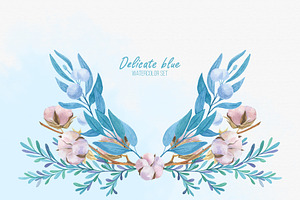 Delicate blue watercolor set.