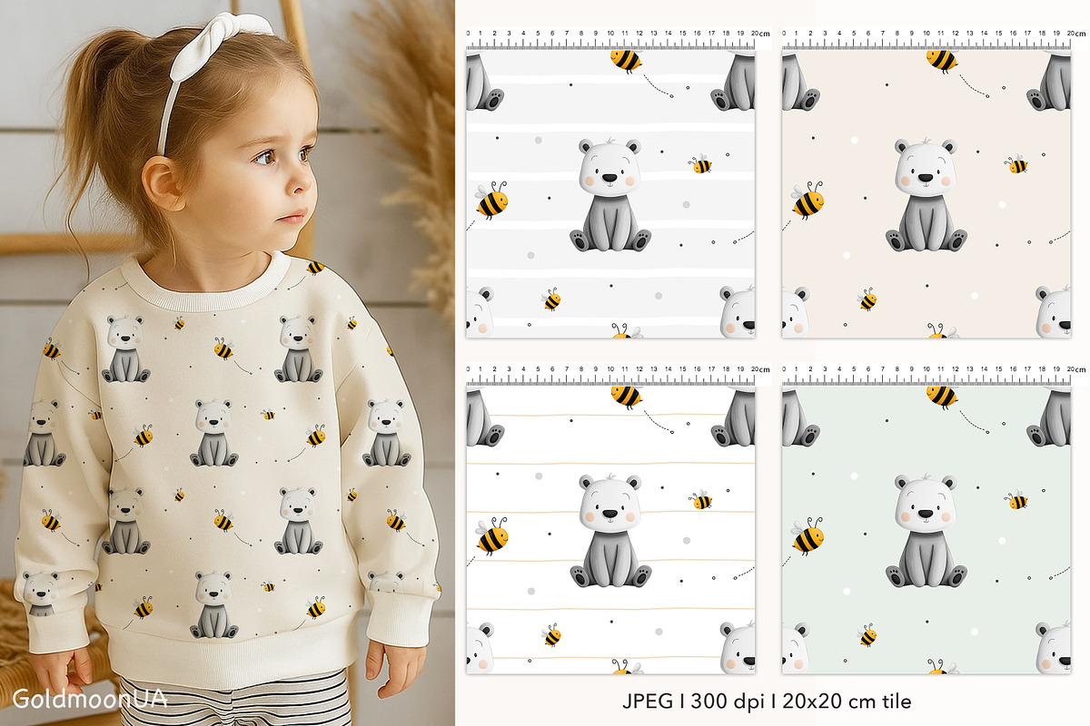 Honey Bears Patterns & Clipart, an Animal Illustration by GoldmoonUA (Photo 2 of 5)