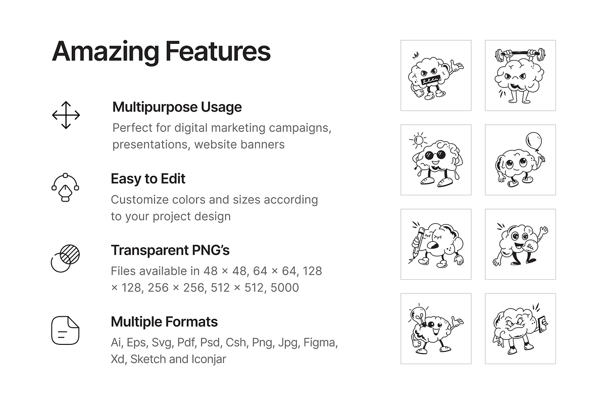 Cute Brain Icons, a Solid Icon by Prosymbols (Photo 2 of 6)