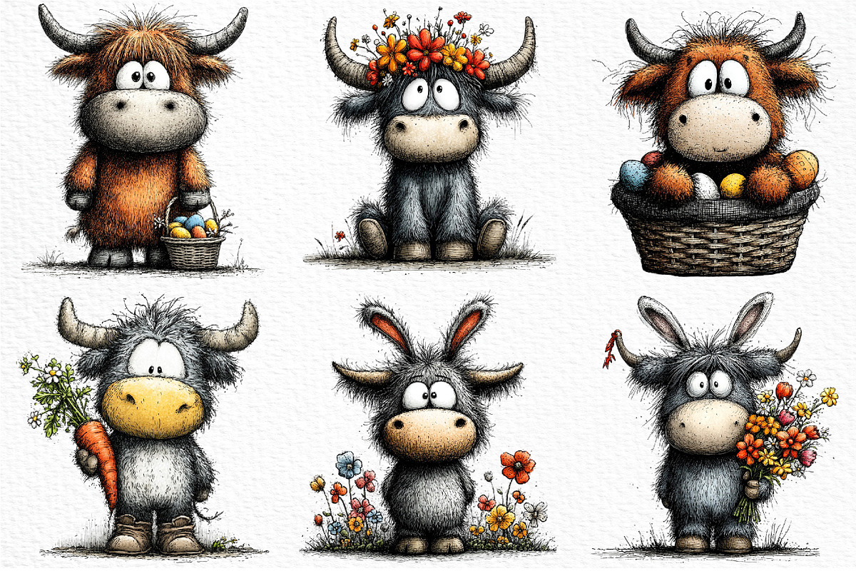 Whimsical Easter Highland Cow PNG, an Illustration by Craft Nest (Photo 3 of 11)