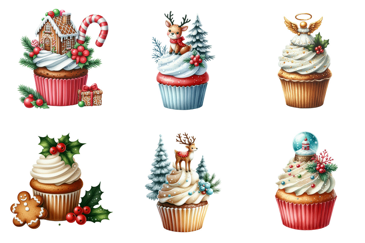 Christmas Cupcakes Clipart Bundle, an Illustration by SinaCreation (Photo 3 of 7)