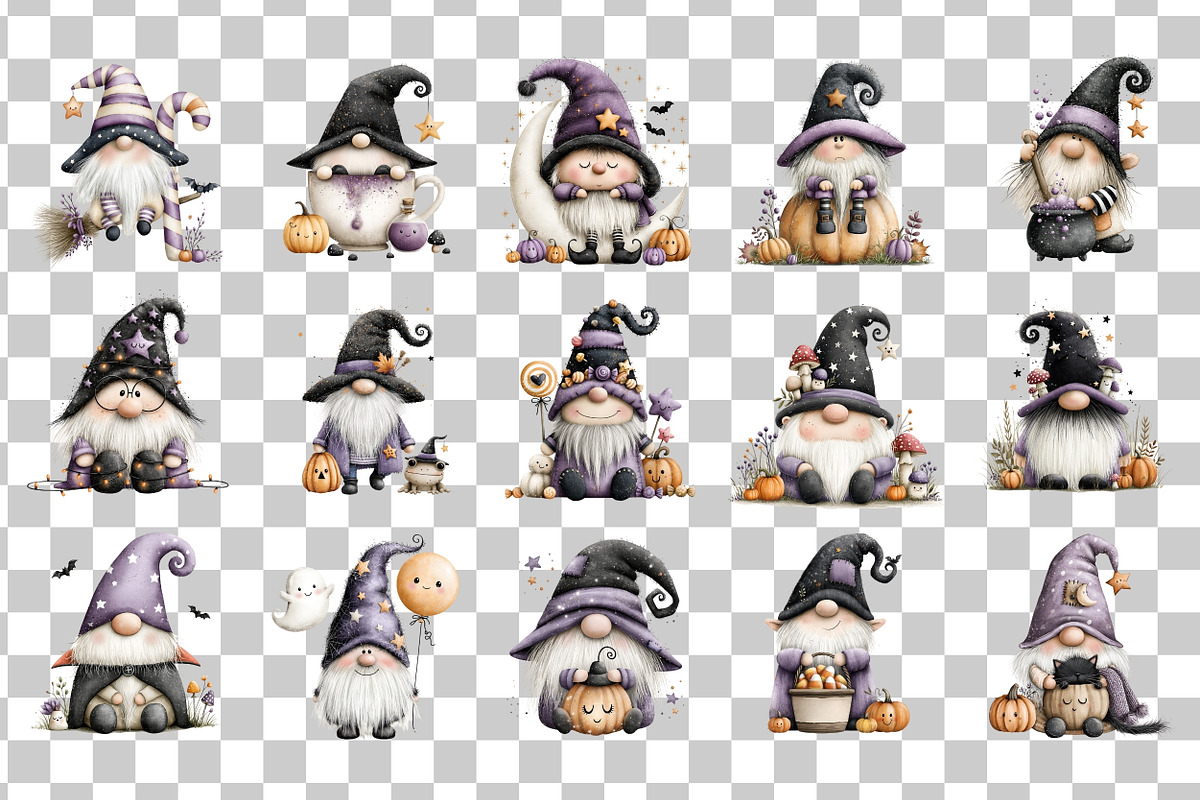 Halloween Gnome PNG Clipart Bundle, a Seasonal Illustration by Nicolle's Colorful Art (Photo 3 of 5)