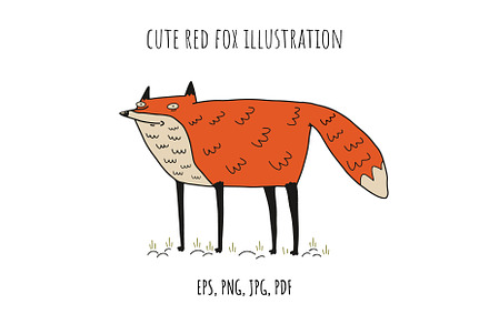 Cute red fox Cartoon illustration.