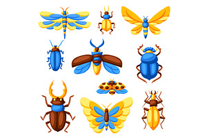 Set Of Insects. Stylized Butterflies