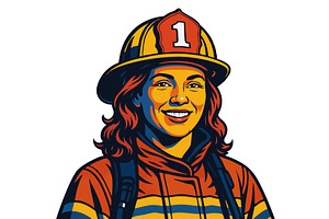 Smiling female firefighter in, a Person Illustration by AlexArt