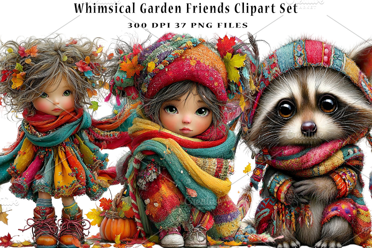 Whimsical Garden Friends Clipart Set, a Seasonal Illustration by CreationArt (Photo 1 of 6)