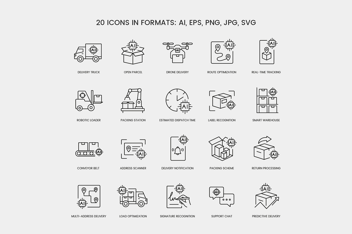 AI Delivery System Icon Pack, an Outline Icon by Grand Design (Photo 2 of 3)