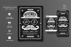 Movember Mustache Party Flyer Set, a Flyer Template by monogrph