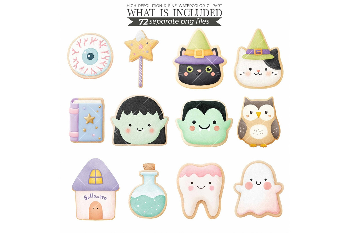 Halloween Cookie Clipart: Watercolor, an Illustration by CharmClipart (Photo 5 of 8)