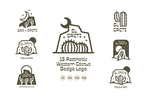 Aesthetic Desert Cactus Badges Logo