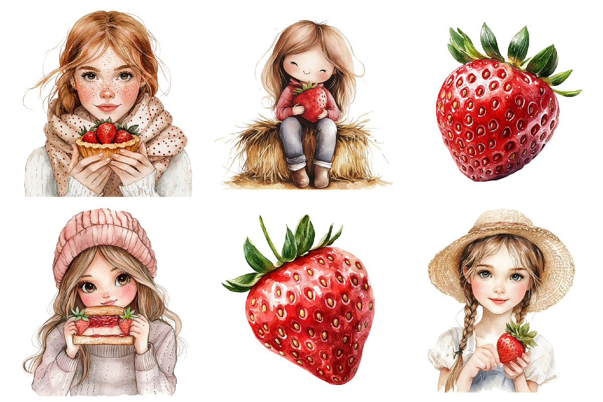 Watercolor Rustic Strawberry PNG, an Illustration by SinaCreation (Photo 3 of 5)