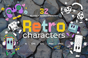Retro Groovy Tech Characters Pack, a Decorative Illustration by IMG Visuals
