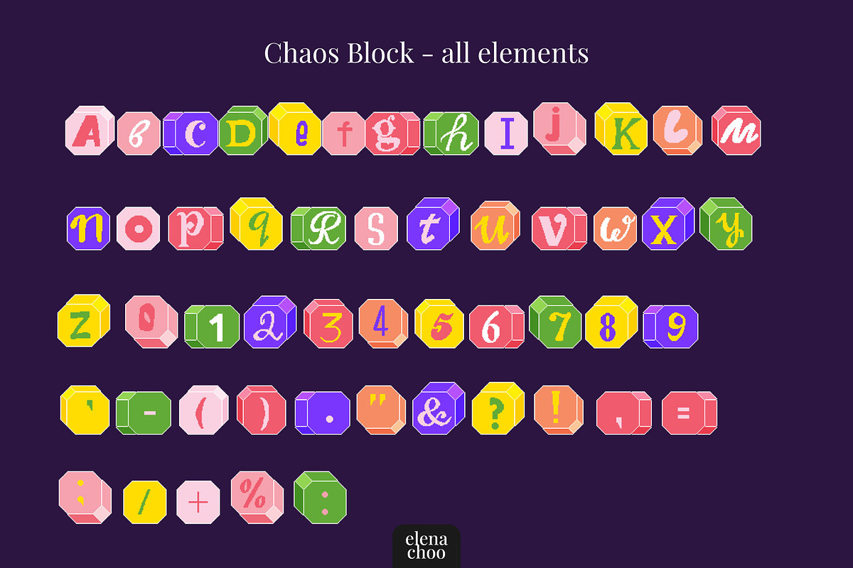 Chaos Blocks - playful pixel font, a Symbol Font by Elena Choo (Photo 8 of 12)