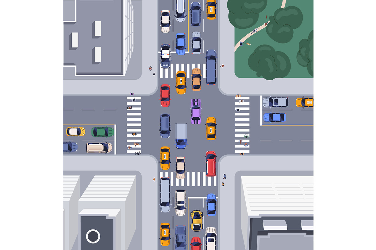 City crossroads with cars, top view, a Transportation Illustration by Good Studio (Photo 2 of 2)