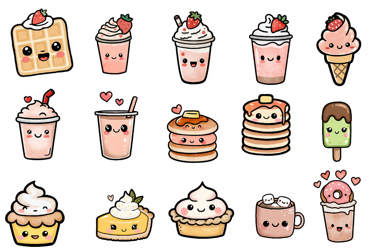 Kawaii Sweets and Drinks Clipart, an Illustration by Designworld (Photo 2 of 4)