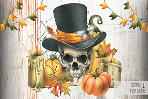 Halloween Skulls Watercolor Clip Art