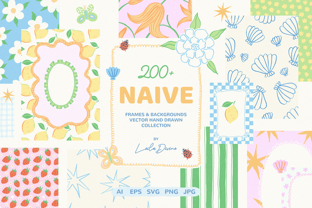 Naive Hand Drawn Frames & Background, an Object Graphic by Leila Divine (Photo 1 of 16)