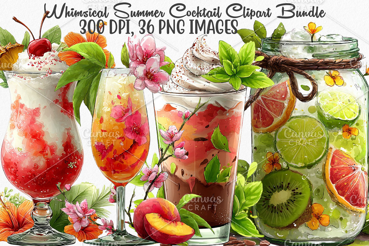 Whimsical Summer Cocktail Clipart, an Illustration by Canvas Craft (Photo 1 of 7)