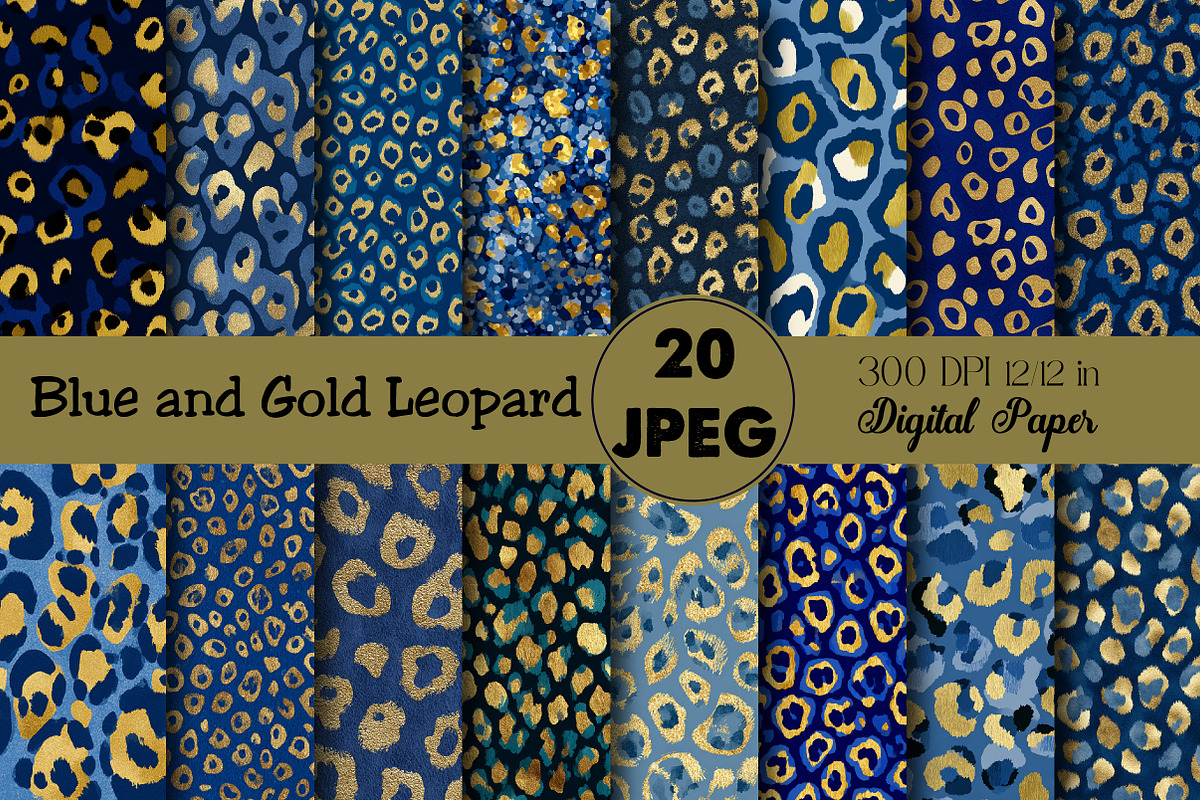 Blue and Gold Leopard Digital Paper, an Illustration by Daily.Designs (Photo 1 of 5)
