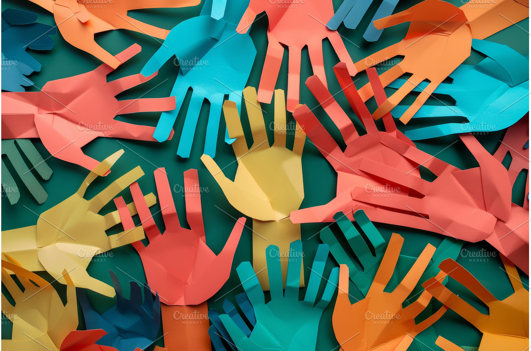 A collage of colorful paper hands, an Abstract Photo by ZinetroN