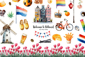 Watercolor Holland symbols clipart
