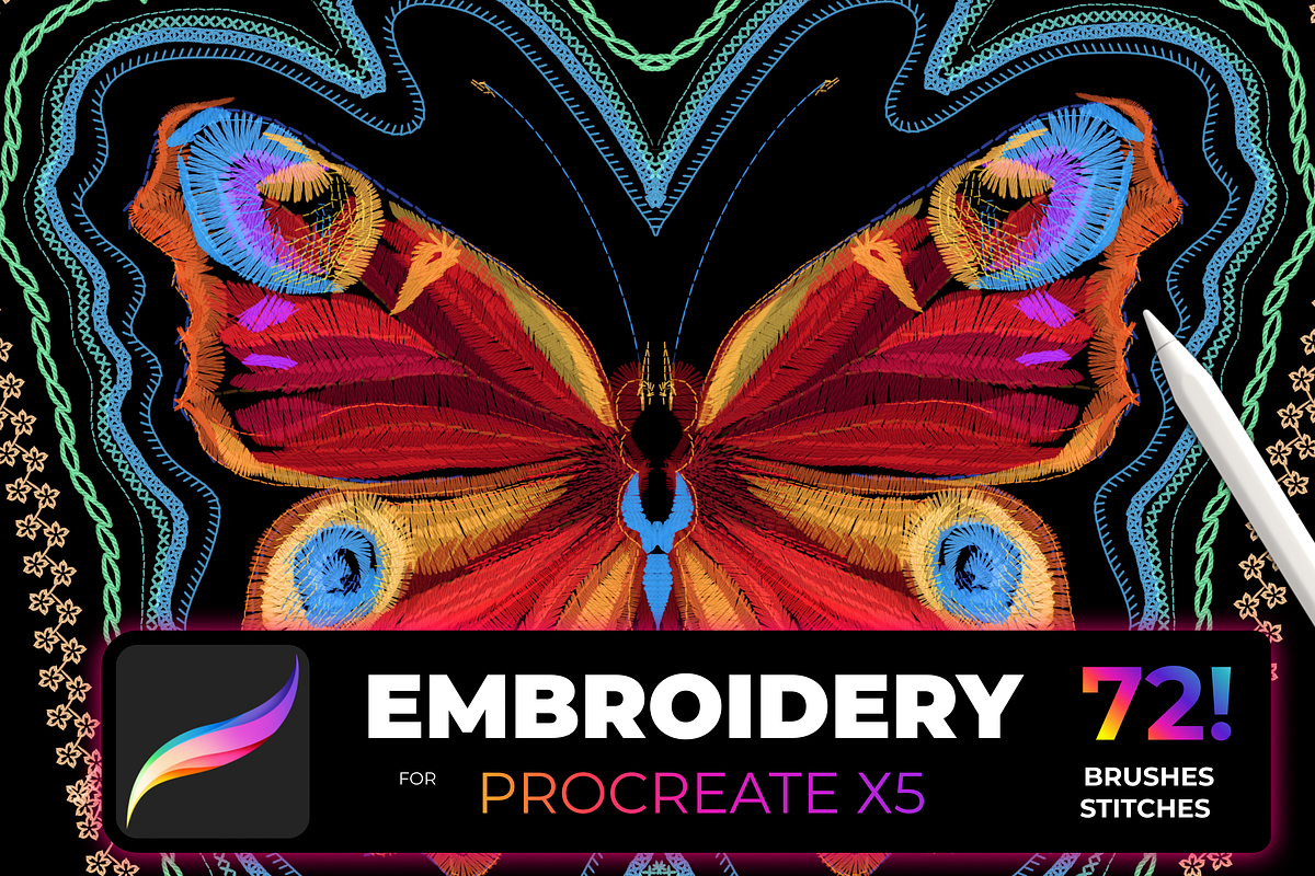72 Brush-stitch Embroidery PROCREATE, a Brush Add-On by Graphics Resources (Photo 10 of 11)