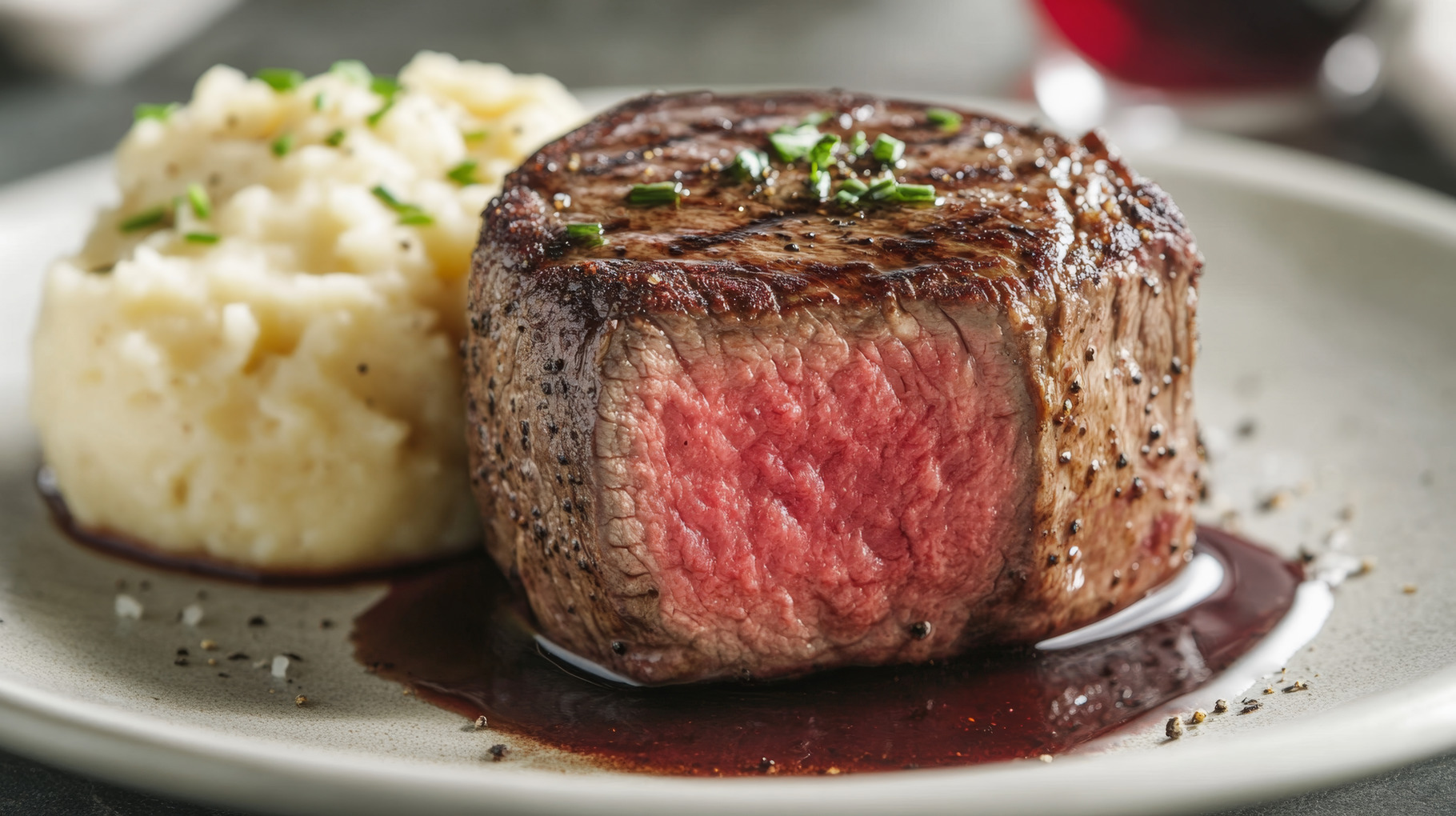 Filet Mignon on Mashed Potatoes with Red Wine Sauce, an Abstract Photo ...