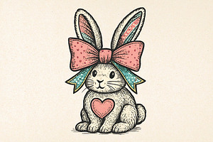 Bunny with Bow Sublimation PNG Easte, an Illustration by DreamPrint404