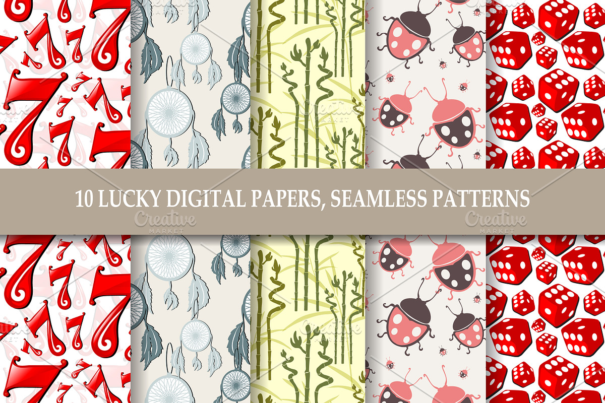 10 Lucky Seamless Patterns Set