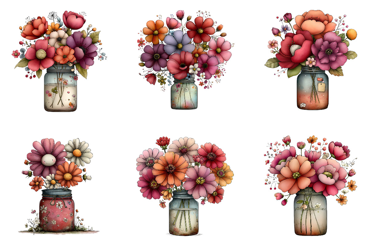 Whimsical Spring Mason Jar Clipart, an Illustration by CreationArt (Photo 5 of 6)
