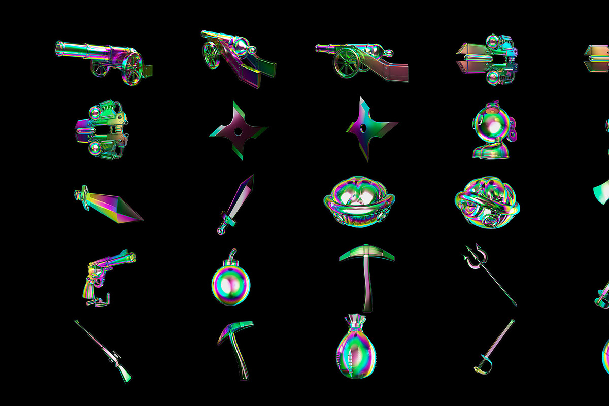 50+ Cyberpunk 3D Arsenal - Iridescen, an Object Illustration by DigitalPen (Photo 5 of 7)