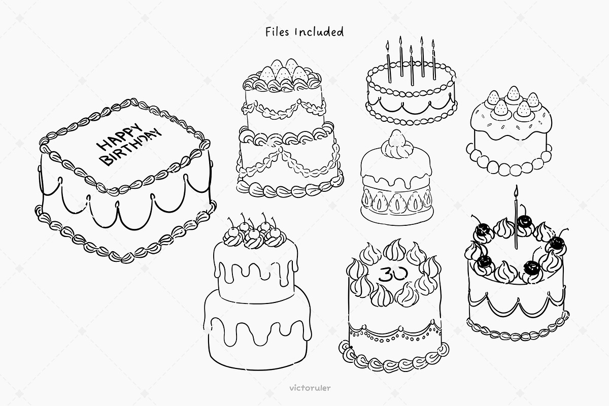Hand-Drawn Birthday Cake Clipart, a Food Illustration by Victoruler (Photo 7 of 7)