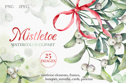 Mistletoe Watercolor Clipart., a Decorative Illustration by VetaDesign