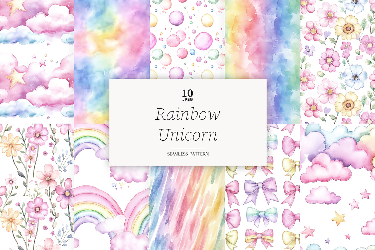 Rainbow Unicorn Digital Paper, a Pattern Graphic by GlamArtZhanna (Photo 1 of 4)
