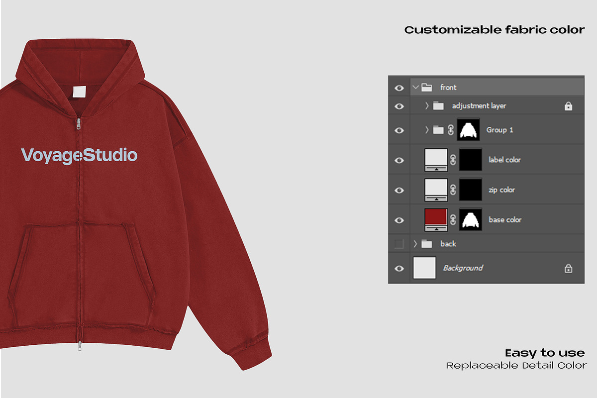 Double slide zip hoodie mockup, a Hoody Mockup by Voyage Studio (Photo 3 of 3)